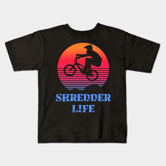 Shredder life BMX stunt retro sunset Kids T-Shirt by Geoji 